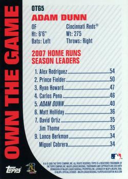 2008 Topps - Own the Game #OTG5 Adam Dunn Back