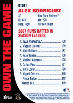 2008 Topps - Own the Game #OTG11 Alex Rodriguez Back