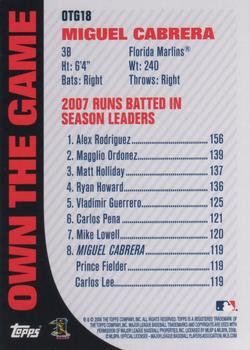 2008 Topps - Own the Game #OTG18 Miguel Cabrera Back