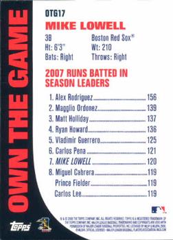 2008 Topps - Own the Game #OTG17 Mike Lowell Back