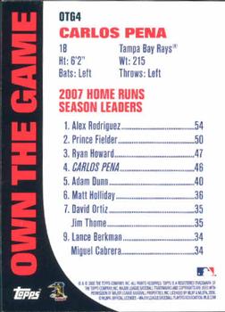 2008 Topps - Own the Game #OTG4 Carlos Pena Back