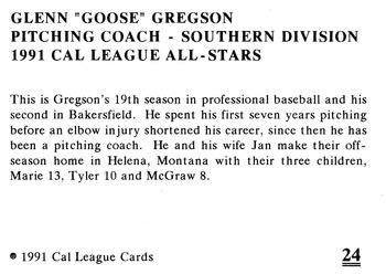 1991 Cal League All-Stars #24 Goose Gregson Back