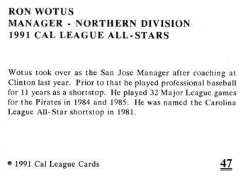 1991 Cal League All-Stars #47 Ron Wotus Back