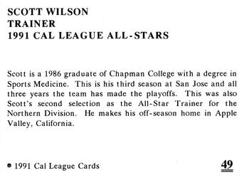 1991 Cal League All-Stars #49 Scott Wilson Back