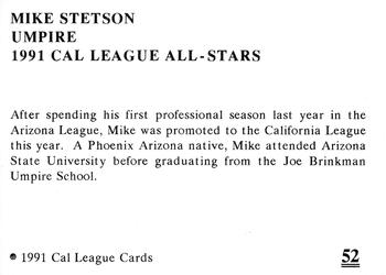 1991 Cal League All-Stars #52 Mike Stetson Back