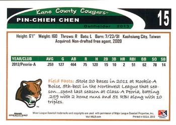 2013 Grandstand Kane County Cougars #11 Pin-Chieh Chen Back
