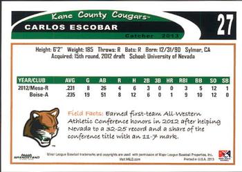 2013 Grandstand Kane County Cougars #15 Carlos Escobar Back
