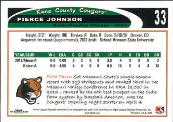 2013 Grandstand Kane County Cougars #19 Pierce Johnson Back