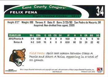 2013 Grandstand Kane County Cougars #23 Felix Pena Back