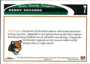 2013 Grandstand Kane County Cougars #30 Kenny Socorro Back