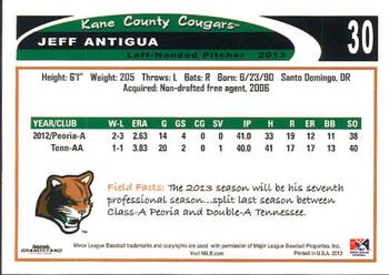 2013 Grandstand Kane County Cougars #5 Jeff Antigua Back