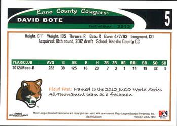2013 Grandstand Kane County Cougars #8 David Bote Back