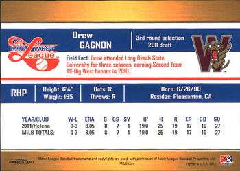2012 Grandstand Midwest League Top Prospects #NNO Drew Gagnon Back