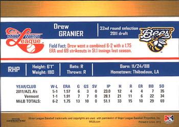 2012 Grandstand Midwest League Top Prospects #NNO Drew Granier Back