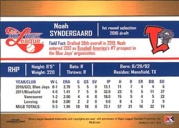 2012 Grandstand Midwest League Top Prospects #NNO Noah Syndergaard Back