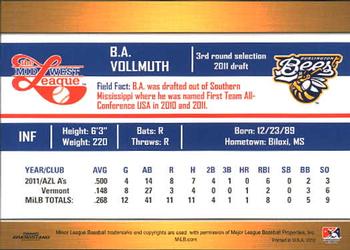 2012 Grandstand Midwest League Top Prospects #NNO B.A. Vollmuth Back