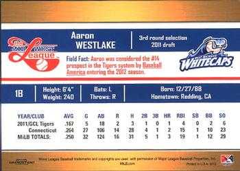 2012 Grandstand Midwest League Top Prospects #NNO Aaron Westlake Back