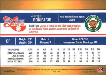 2012 Grandstand Midwest League Top Prospects #NNO Jorge Bonifacio Back