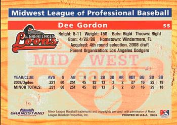 2009 Grandstand Midwest League Top Prospects #NNO Dee Gordon Back