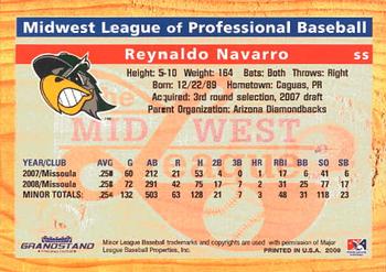 2009 Grandstand Midwest League Top Prospects #NNO Reynaldo Navarro Back