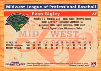 2009 Grandstand Midwest League Top Prospects #NNO Evan Bigley Back