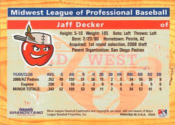 2009 Grandstand Midwest League Top Prospects #NNO Jaff Decker Back