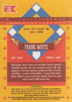 2013 Panini Hometown Heroes #20 Frank White Back