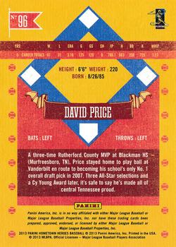 2013 Panini Hometown Heroes #96 David Price Back
