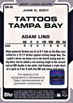 2008 Topps - 2007 Highlights Autographs #HA-AL Adam Lind Back