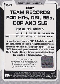 2008 Topps - 2007 Highlights Autographs #HA-CP Carlos Pena Back