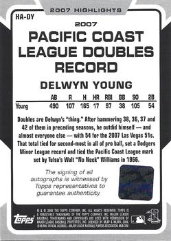 2008 Topps - 2007 Highlights Autographs #HA-DY Delwyn Young Back