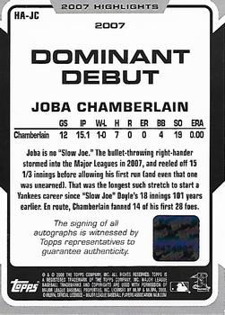 2008 Topps - 2007 Highlights Autographs #HA-JC Joba Chamberlain Back