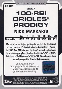 2008 Topps - 2007 Highlights Autographs #HA-NM Nick Markakis Back