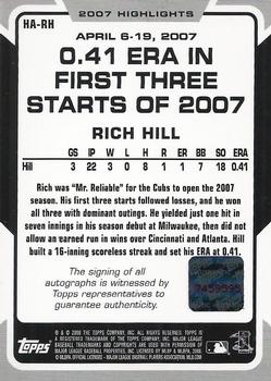 2008 Topps - 2007 Highlights Autographs #HA-RH Rich Hill Back