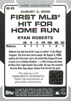 2008 Topps - 2007 Highlights Autographs #HA-RR Ryan Roberts Back