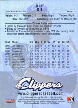 2013 Choice Columbus Clippers #13 Jerry Gil Back