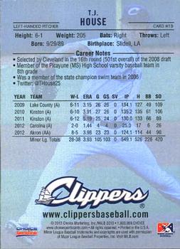 2013 Choice Columbus Clippers #19 T.J. House Back