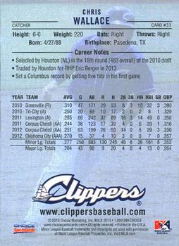 2013 Choice Columbus Clippers #33 Chris Wallace Back