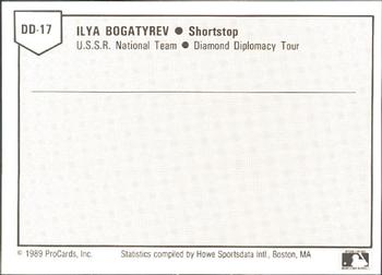 1989 ProCards Eastern League Diamond Diplomacy #DD17 Ilya Bogatyrev Back