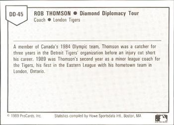 1989 ProCards Eastern League Diamond Diplomacy #DD45 Rob Thomson Back