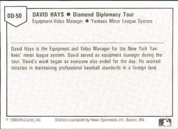 1989 ProCards Eastern League Diamond Diplomacy #DD50 David Hays Back