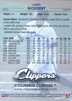 2012 Choice Columbus Clippers #14 Jared Goedert Back