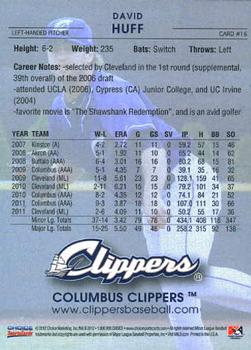 2012 Choice Columbus Clippers #16 David Huff Back