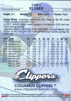 2012 Choice Columbus Clippers #18 Corey Kluber Back