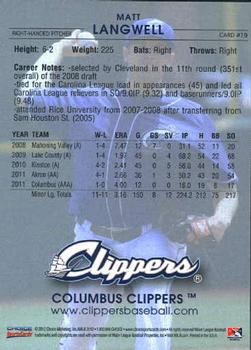 2012 Choice Columbus Clippers #19 Matt Langwell Back