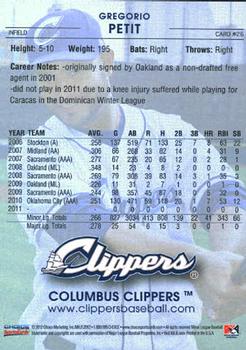 2012 Choice Columbus Clippers #26 Gregorio Petit Back