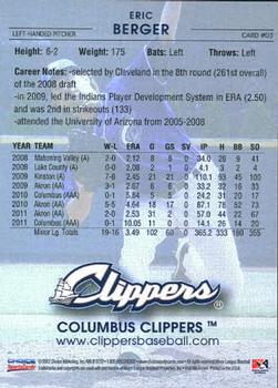 2012 Choice Columbus Clippers #3 Eric Berger Back