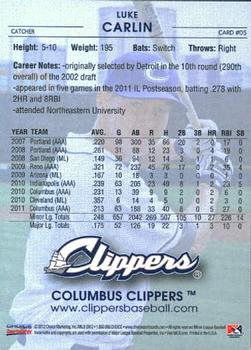 2012 Choice Columbus Clippers #5 Luke Carlin Back