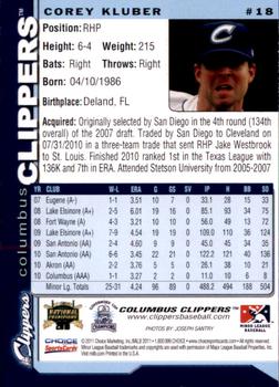 2011 Choice Columbus Clippers #18 Corey Kluber Back