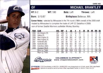 2010 Choice Columbus Clippers #02 Michael Brantley Back
